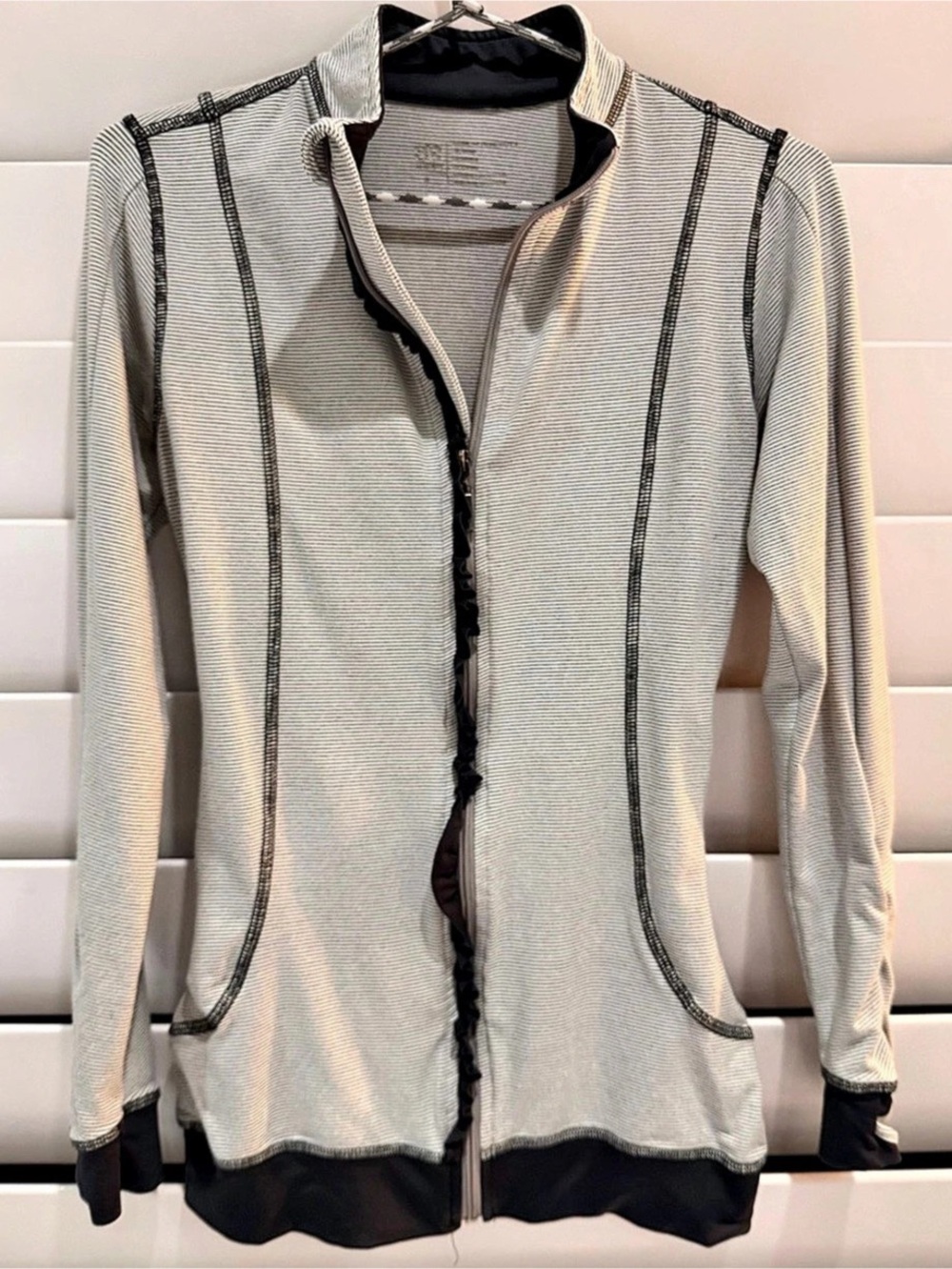Albion Fit Striped Zip Front Athletic Jacket in Gray & Black